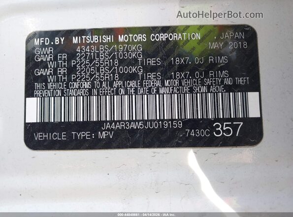 JA4AR3AW5JU019159 2018 MITSUBISHI OUTLANDER SPORT Белый Вид подкапотного пространства