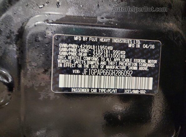 JF1GPAP66GH286092 2016 SUBARU IMPREZA Черный Вид наклейки с VIN-кодом