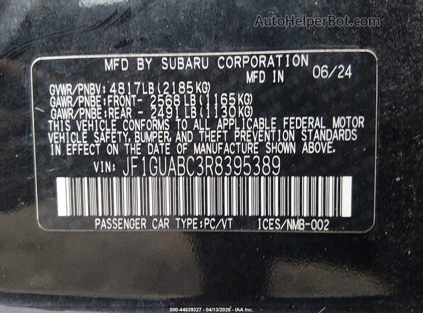 JF1GUABC3R8395389 2024 SUBARU IMPREZA Black Вид підкапотного простору