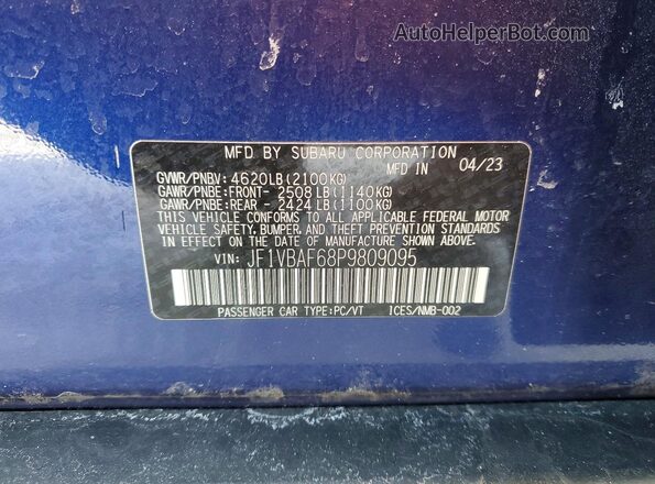 JF1VBAF68P9809095 2023 SUBARU WRX Blue Շարժիչի բաժամունքի տեսք