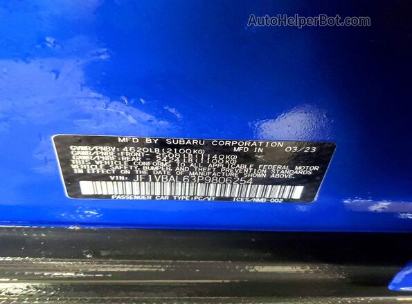 JF1VBAL63P9806254 2023 SUBARU WRX Blue Engine compartment view