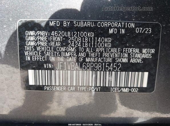 JF1VBAL68P9815452 2023 SUBARU WRX Серый Вид подкапотного пространства