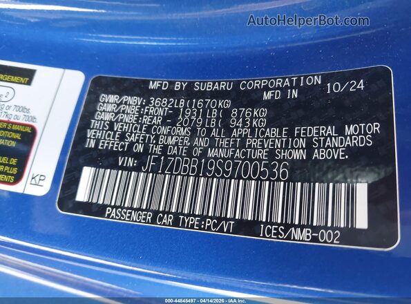 JF1ZDBB19S9700536 2025 SUBARU BRZ Blue Widok komory silnika