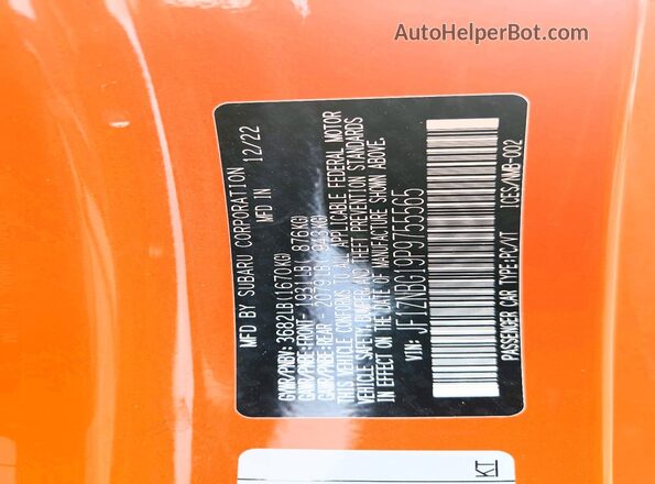 JF1ZNBG19P9755565 2023 TOYOTA GR86 Orange Vista de la etiqueta del VIN