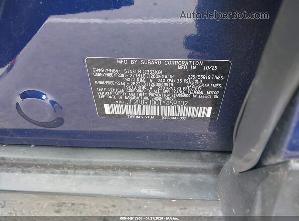 JF2BURJD0TY459202 2026 SUBARU OUTBACK Blue Widok komory silnika