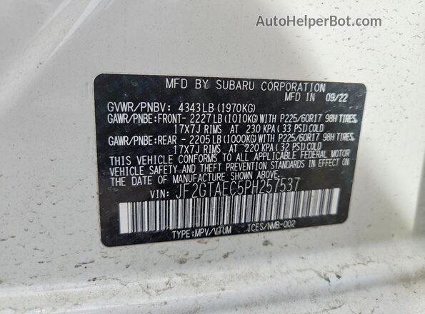 JF2GTAEC5PH257537 2023 SUBARU CROSSTREK White Widok komory silnika