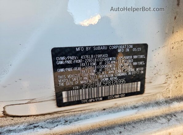 JF2GTHMC5P8326995 2023 SUBARU CROSSTREK Белый Панорамный вид салона 360°