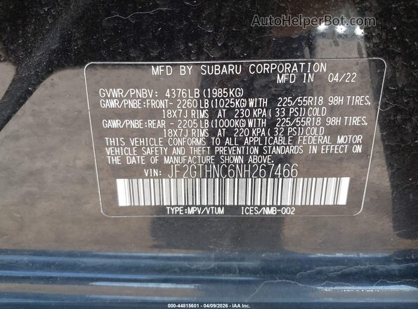 JF2GTHNC6NH267466 2022 SUBARU CROSSTREK Черный Вид подкапотного пространства