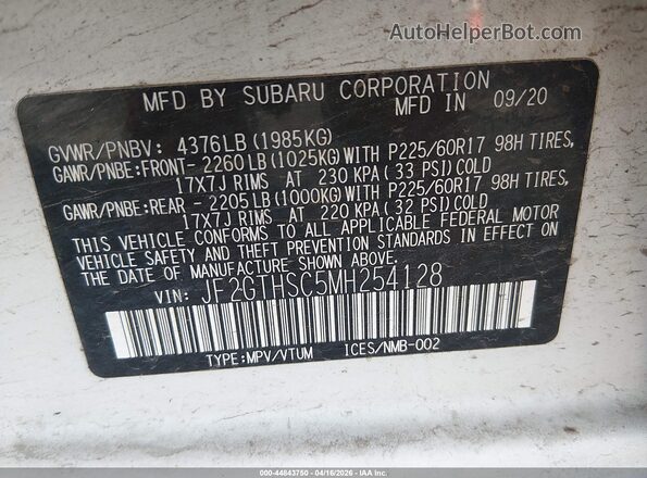 JF2GTHSC5MH254128 2021 SUBARU CROSSTREK White Engine compartment view