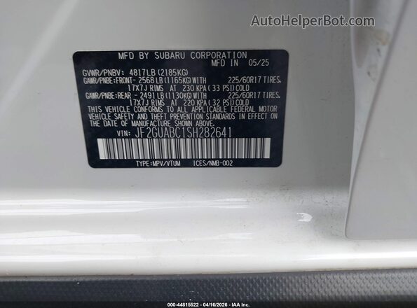 JF2GUABC1SH282641 2025 SUBARU CROSSTREK White Widok komory silnika