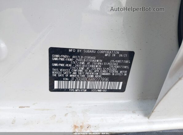 JF2GUABC6RH222896 2024 SUBARU CROSSTREK White Widok komory silnika