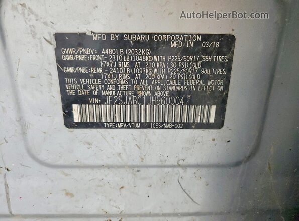 JF2SJABC1JH560004 2018 SUBARU FORESTER 2.5 Gray Widok komory silnika