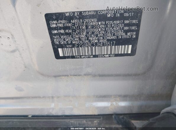 JF2SJABC3JH478517 2018 SUBARU FORESTER 2.5 Silver Вид підкапотного простору
