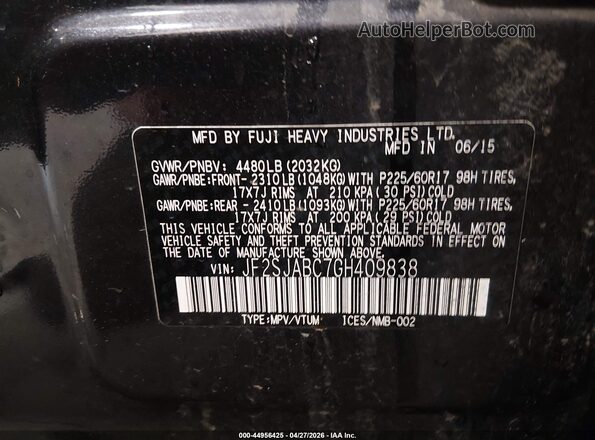 JF2SJABC7GH409838 2016 SUBARU FORESTER 2.5 Blue Вид підкапотного простору