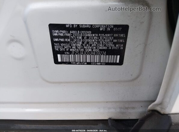 JF2SJAJC0JH439224 2018 SUBARU FORESTER 2.5 Белый Вид подкапотного пространства