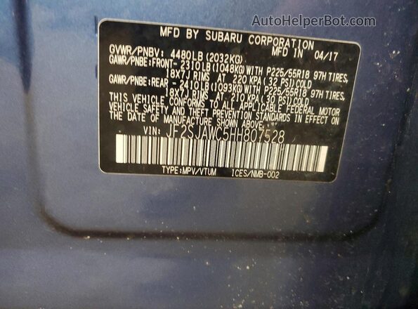 JF2SJAWC5HH807528 2017 SUBARU FORESTER 2.5I TO Синий Вид наклейки с VIN-кодом