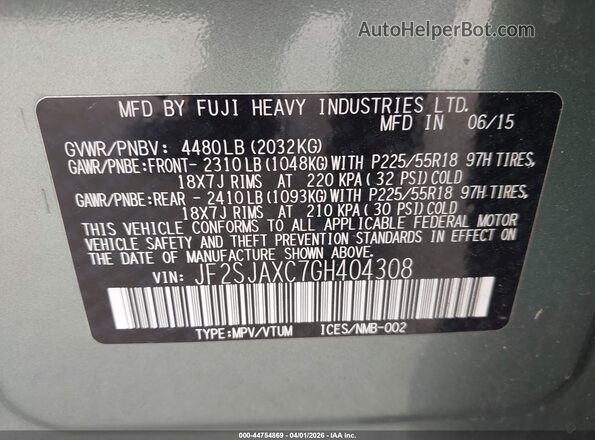 JF2SJAXC7GH404308 2016 SUBARU FORESTER 2.5I TO Зеленый Вид подкапотного пространства