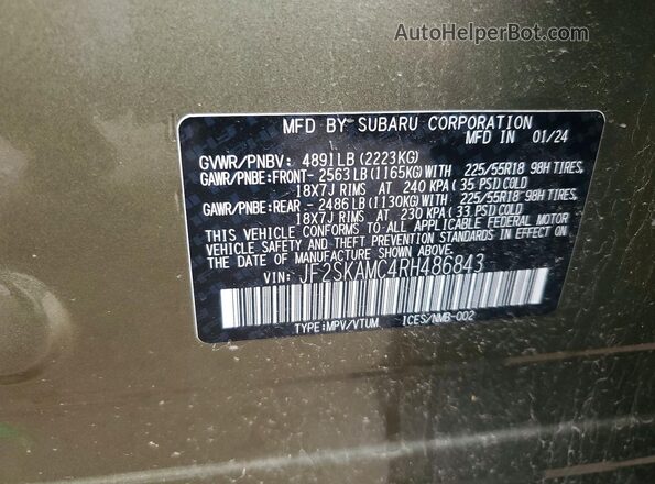 JF2SKAMC4RH486843 2024 SUBARU FORESTER Green Вид наклейки з VIN-кодом