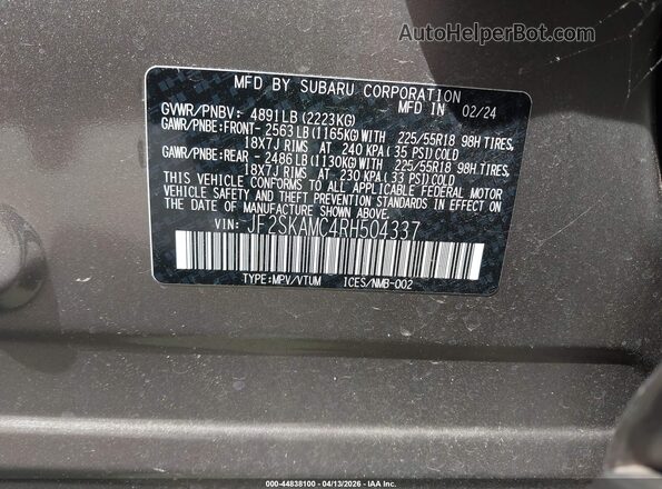 JF2SKAMC4RH504337 2024 SUBARU FORESTER Champagne Շարժիչի բաժամունքի տեսք