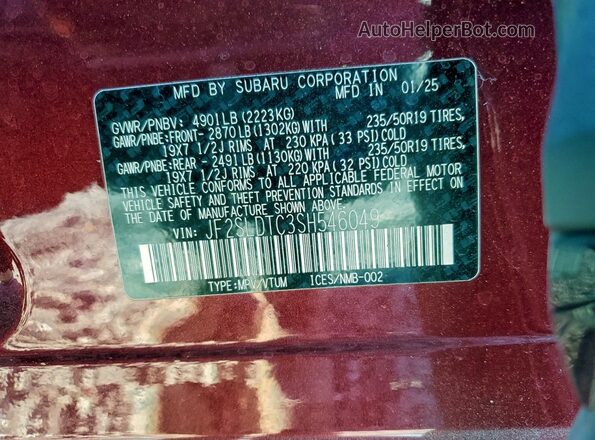 JF2SLDTC3SH546049 2025 SUBARU FORESTER Red Vista interior de 360 grados