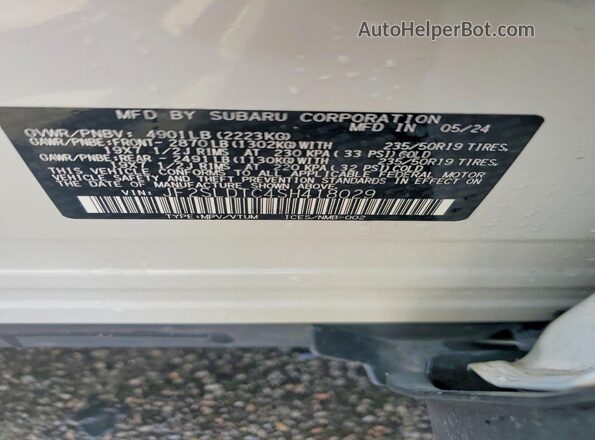 JF2SLDTC4SH418029 2025 SUBARU FORESTER Белый Панорамный вид салона 360°