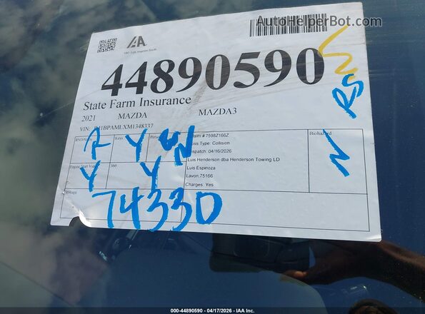 JM1BPAMLXM1348337 2021 MAZDA 3 Gray 