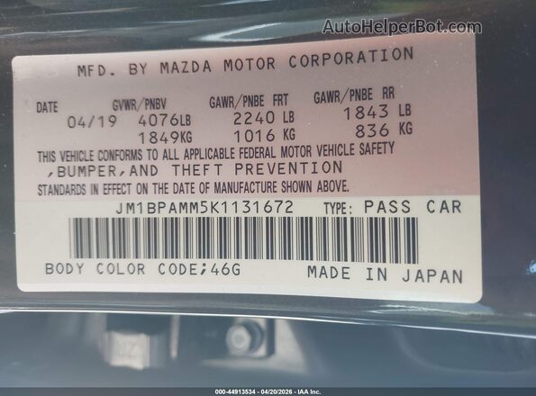 JM1BPAMM5K1131672 2019 MAZDA 3 Black Вид підкапотного простору