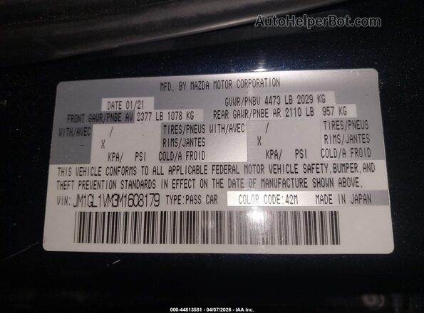 JM1GL1VM3M1608179 2021 MAZDA 6 Dark Blue Вид подкапотного пространства