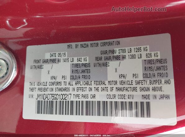 JM1NDAD76G0100217 2016 MAZDA MX-5 MIATA Red Շարժիչի բաժամունքի տեսք