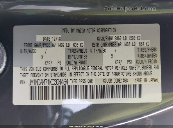 JM1NDAM71K0304464 2019 MAZDA MX-5 MIATA RF Gray Widok komory silnika