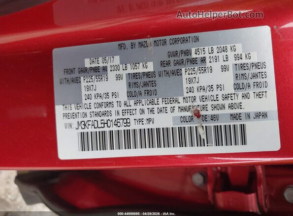 JM3KFADL5H0146799 2017 MAZDA CX-5 Red Widok komory silnika