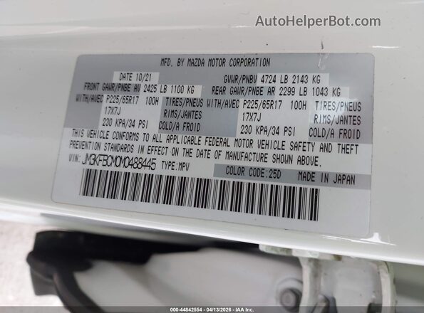 JM3KFBCM0M0488445 2021 MAZDA CX-5 White ძრავის განყოფილების ხედი