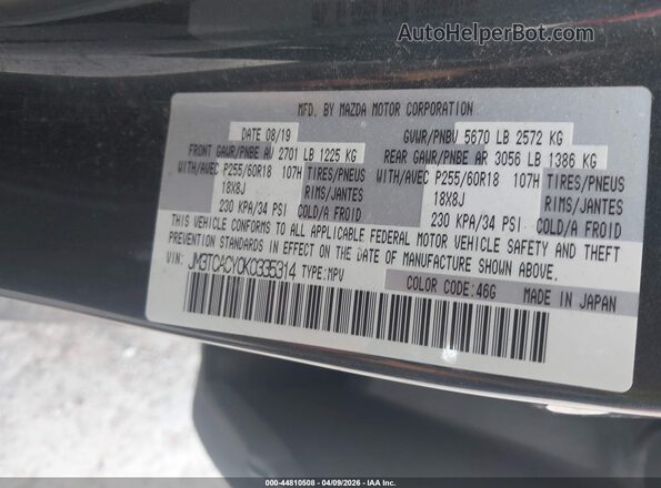 JM3TCACY0K0335314 2019 MAZDA CX-9 Gray Vista del compartimento del motor