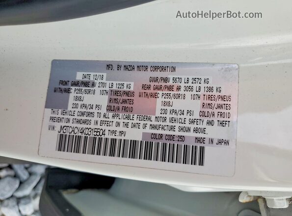 JM3TCACY4K0315504 2019 MAZDA CX-9 Белый Вид наклейки с VIN-кодом