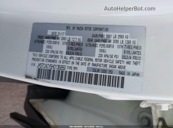 JM3TCACY5H0135859 2017 MAZDA CX-9 White Vista del compartimento del motor