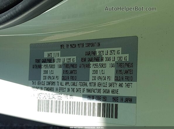 JM3TCADY8L0407859 2020 MAZDA CX-9 Белый Вид подкапотного пространства