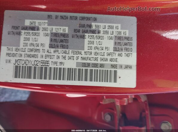 JM3TCADYXJ0215565 2018 MAZDA CX-9 Red Widok komory silnika