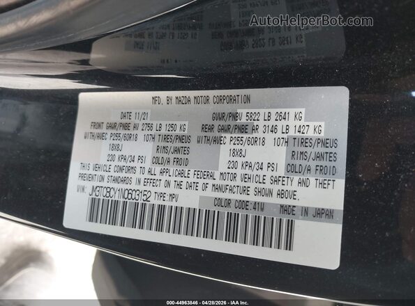 JM3TCBCY1N0603152 2022 MAZDA CX-9 Black Widok komory silnika