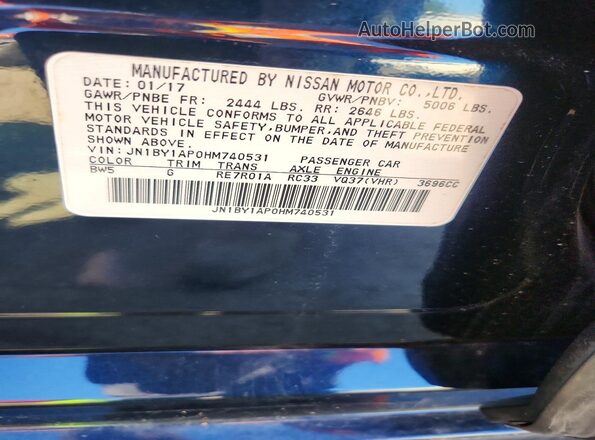 JN1BY1AP0HM740531 2017 INFINITI Q70 Blue Вид наклейки з VIN-кодом