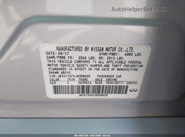 JN1EV7AP4JM358405 2018 INFINITI Q50 Silver Widok komory silnika