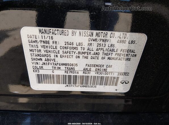 JN1FV7AP4HM850835 2017 INFINITI Q50 Black Вид підкапотного простору