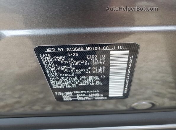JN8AY2BA4P9404640 2023 NISSAN ARMADA Gray VIN sticker view