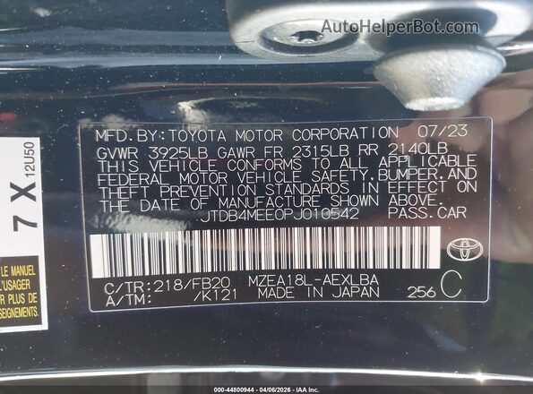 JTDB4MEE0PJ010542 2023 TOYOTA LL Черный Вид подкапотного пространства
