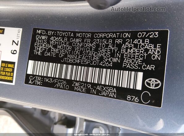 JTDBCMFE5PJ014264 2023 TOYOTA LL Blue Вид підкапотного простору