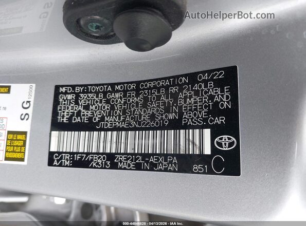 JTDEPMAE3NJ226019 2022 TOYOTA LL Серебряный Вид подкапотного пространства