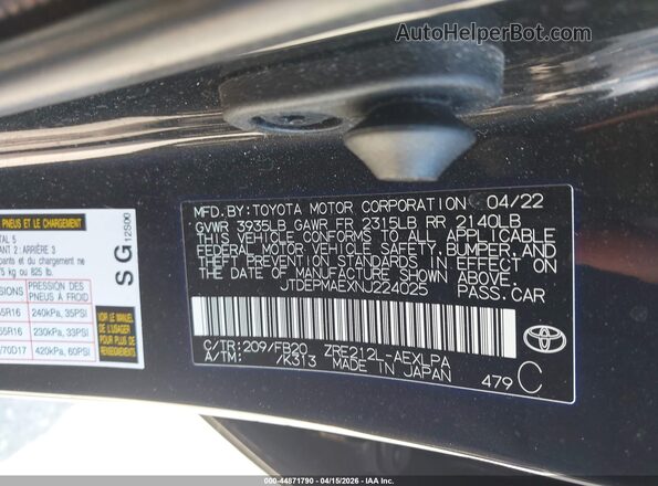 JTDEPMAEXNJ224025 2022 TOYOTA LL Black ძრავის განყოფილების ხედი