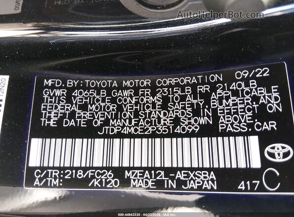 JTDP4MCE2P3514099 2023 TOYOTA LL Black Вид підкапотного простору