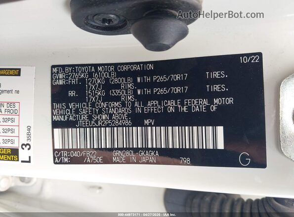JTEEU5JR2P5284986 2023 TOYOTA 4RUNNER White Vista del compartimento del motor