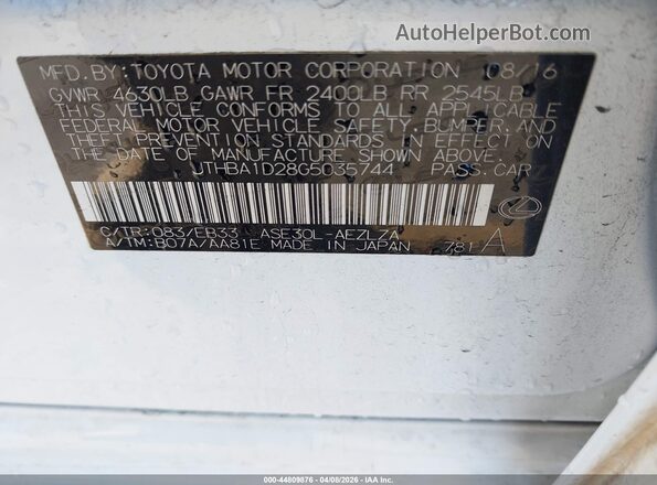 JTHBA1D28G5035744 2016 LEXUS IS 200T Белый Вид подкапотного пространства
