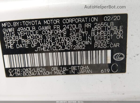 JTHEZ1CL2LA012882 2020 LEXUS GS 350 White Շարժիչի բաժամունքի տեսք